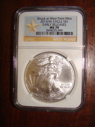 2013 - (w) Silver Eagle - Ngc Ms70 Early Releases - Struck At West Point - 499 photo
