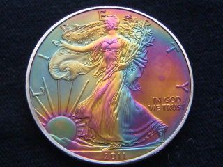 Silver Creation Rainbow Toned 2011 American Eagle.  999 Fine Silver Coin photo