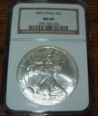 2005 Ngc Ms69 American Silver Eagle 1 Troy Oz Silver Dollar Coin photo