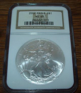 2002 Ngc Ms69 American Silver Eagle 1 Troy Oz Silver Dollar Coin photo