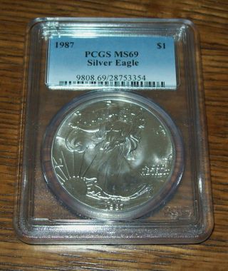 1987 Pcgs Ms69 American Silver Eagle 1 Troy Oz Silver Dollar Coin 2nd Year photo