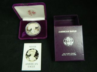 1986 - S American Eagle Dollar (99.  9% Silver) Coin In Case W/box&coa Bu/proof/d - Cam photo