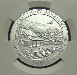 2014 P - 5 Oz Silver Coin - Ngc Sp70 Early Releases - Smoky Mountians Nat.  Park photo