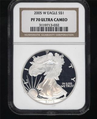 Rare U.  S.  Coin 2005 W Silver Eagle Perfect Ultra Cameo Proof Pf 70 photo