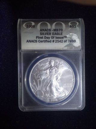 Anacs Ms70 2008 Silver Eagle First Day Of Issue photo