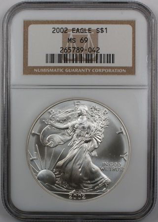 2002 American Silver Eagle,  Ngc Ms - 69,  Gem Ase Coin A. photo