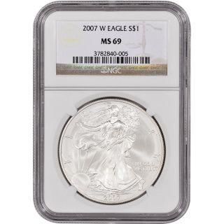 2007 - W American Silver Eagle - Uncirculated Collectors Burnished Coin - Ngc Ms69 photo