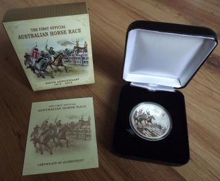 2010 Tuvalu 1oz.  999 Silver Bullion Proof Coin.  200 Years 1st Horse Race. photo