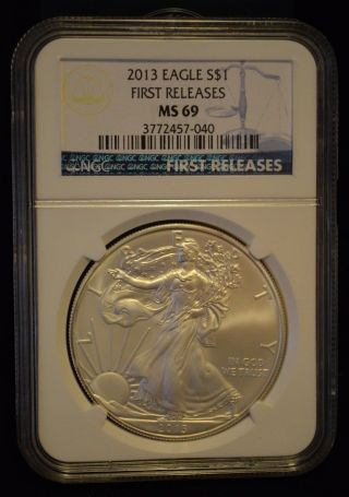 2013 Eagle Dollar.  Ngc Ms69,  First Releases.  1 Oz.  Silver photo