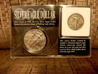 2001 Morgan Silver Eagle Dollar Walking Lady Liberty & 1942 Silver Half photo