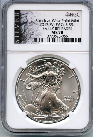 2013 - W Ngc Ms 70 American Eagle Silver Dollar - Early Release 1 Oz - S1s Kr840 photo