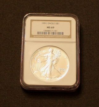 1991 $1 American Eagle.  999 1oz Silver Dollar Ngc Ms69 photo