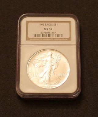 1992 $1 American Eagle.  999 1oz Silver Dollar Ngc Ms69 photo