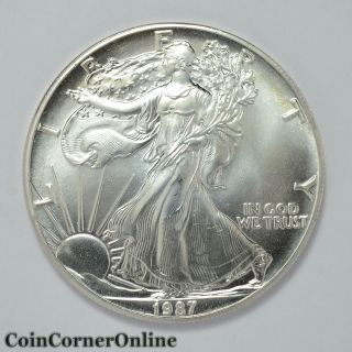 1987 U.  S.  One Dollar Silver Eagle Ch Bu (ccx2406) photo