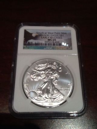 2013 (w) Ngc Ms - 69 American Silver Eagle Early Releases Struck At West Point photo