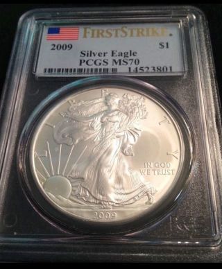 2009 First Strike Silver American Eagles $1 Pcgs Ms 70 1 Oz.  Fine Silver Coin photo