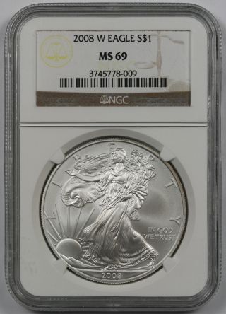 2008 - W Burnished Silver Eagle $1 Ms 69 Ngc photo