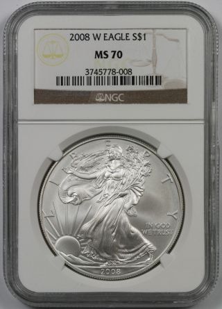 2008 - W Burnished Silver Eagle $1 Ms 70 Ngc photo