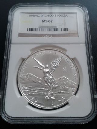 1998 1 Oz Silver Mexican Libertad Ngc Ms67 Low Pop 11 Mintage Of 67,  000 Key Date photo
