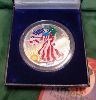 1 Oz.  999 Silver Us Walking Liberty Coin 2000 Painted With In Display Box photo
