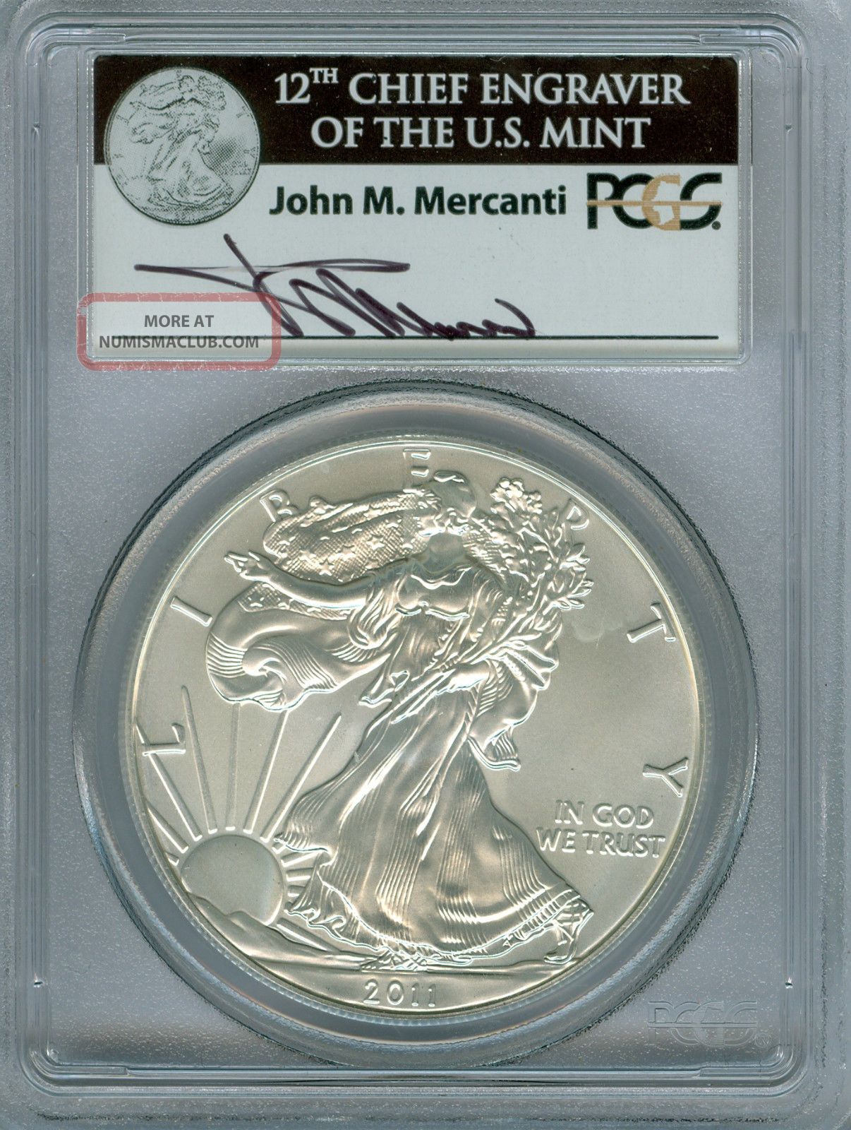 2011 - S 25th Ann Silver Eagle Pcgs Ms - 70 Signed Mercanti First Strike