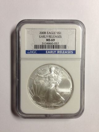 2008 Silver Eagle,  Ngc Ms69 Early Relaeses photo