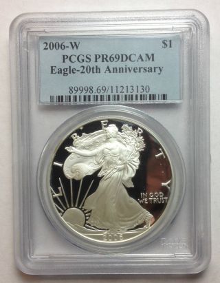 2006w Pcgs Silver Eagle Pr69 Dcam 20th Anniversary Year photo