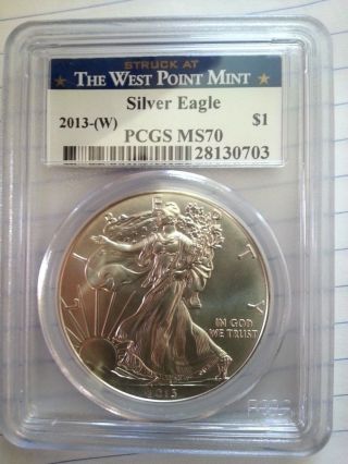 2013 W American Silver Eagle $1,  Pcgs Ms70,  West Point Label - Gorgeous photo