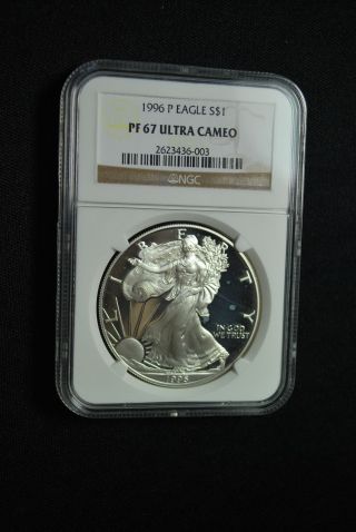 1996 P Proof Silver Eagle Ngc Pf 67 Ultra Cameo 1 Oz.  Silver Coin photo