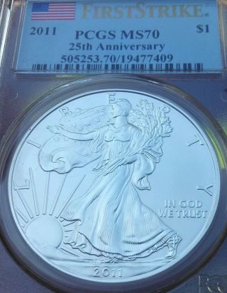 2011 Silver American Eagle First Strike 25th Anniversary Ms 70 | Pcgs Graded photo