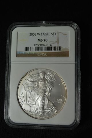 2008 W American Eagle 1 Oz.  Silver Dollar Coin Ngc Ms 70 photo