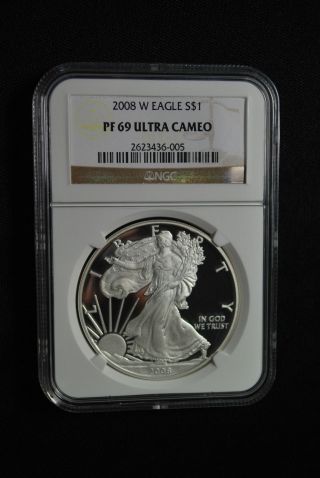 2008 W American Eagle Proof Ultra Cameo 1 Oz. .  999 Silver Dollar Coin Ngc Pf 69 photo