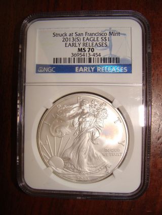 2013 - (s) Silver Eagle - Ngc Ms70 Early Releases - Struck At San Francisco - 454 photo