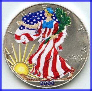 2000 American Eagle Silver Dollar,  1 Oz Fine Silver Painted & Colorized Coin photo