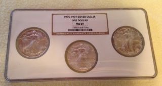 ' 95 - ' 97 Silver Eagles One Dollar Ms 69 photo