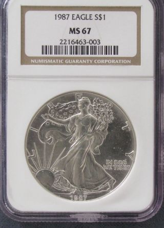 1987 Ngc Ms67 American Silver Eagle - Lustrous photo
