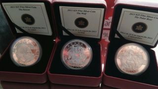 2013 - O Canada 1 Oz.  9999 Silver Proof Coin $25 × 3.  (wolf,  Beaver,  Polar Bear) photo