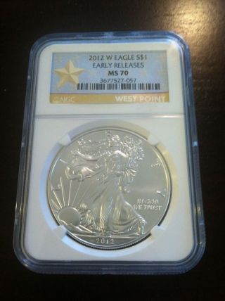 2012 W Silver Eagle Ngc Ms70 Early Releases Burnished No Spots photo