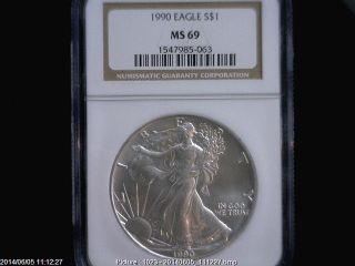 1990 Eagle S$1 Ngc Ms 69 American Silver Coin 1oz photo