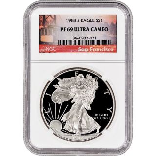 1988 - S American Silver Eagle Proof - Ngc Pf69 Ucam - San Francisco Label photo