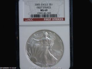 2005 American Eagle S$1 Ngc Ms 69 First Strikes Silver Coin Red Label photo