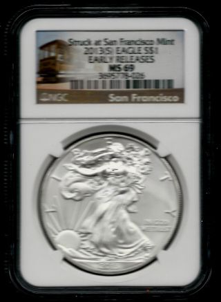 2013 (s) Silver Eagle - Ngc Ms 69 - Trolley Label - 1 Oz Silver photo