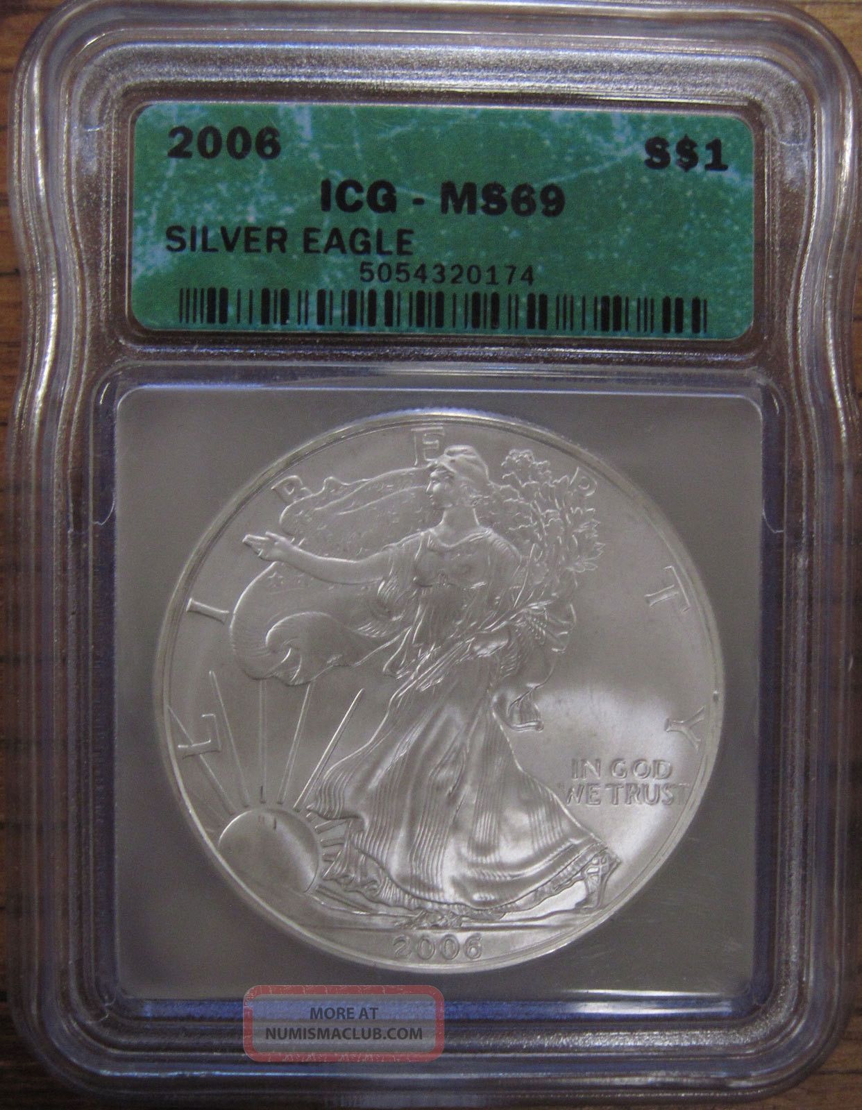 2006 - P U. S. Silver American Eagle Icg Graded Ms69 1 Oz Silver Coin Nr