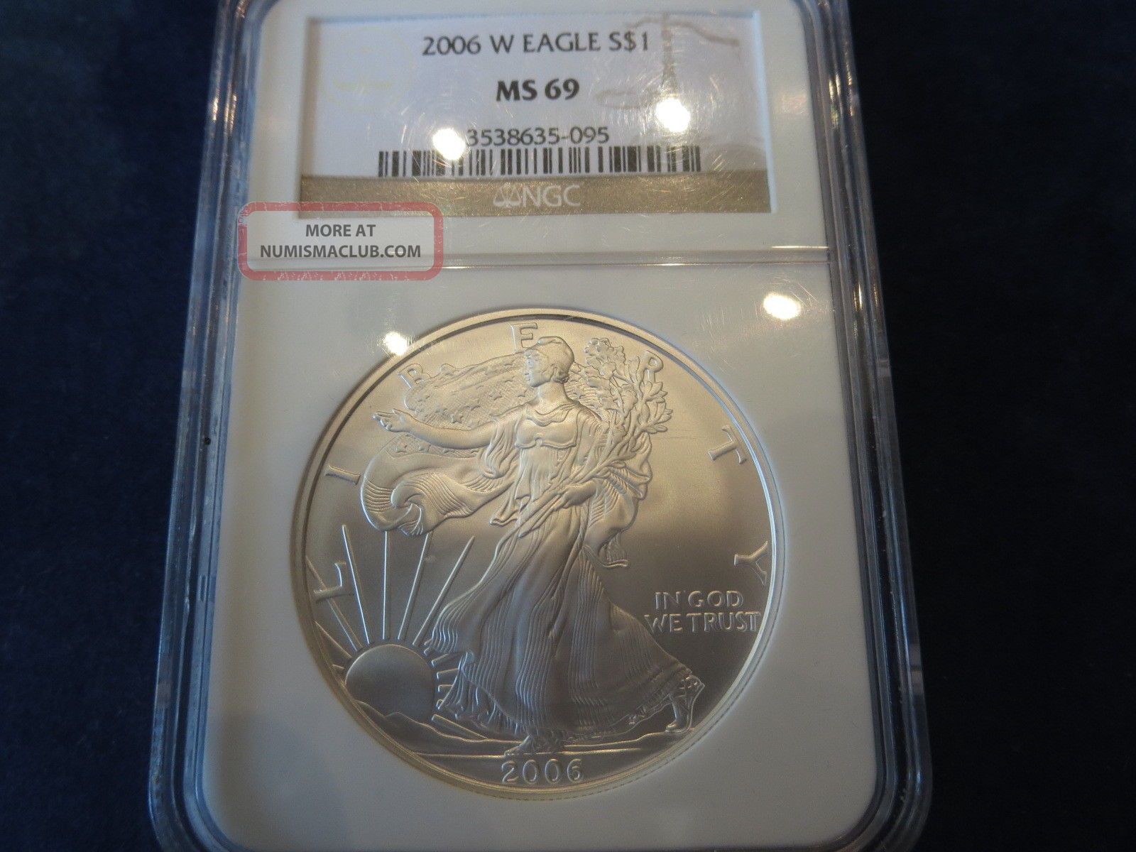 2006 - W (burnished) Silver American Eagle Ms - 69 Ngc 20th Anniv