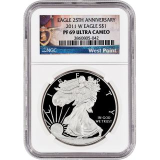 2011 - W American Silver Eagle Proof - Ngc Pf69 Ucam - West Point Label photo