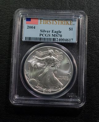 2004 1 Oz Silver American Eagle Coin Ms - 70 Pcgs First Strike photo