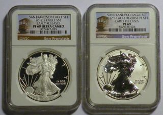 2012 Silver Eagle S San Francisco Early Releases Ngc Pf 69 Ultra Cameo + Reverse photo