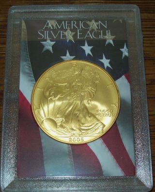 2005 24k Gold Plate American Silver Eagle 1 Troy Oz One Dollar Coin U.  S.  Flag photo