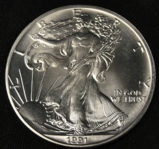 1991 American Silver Eagle Bullion Coin Key Date Choice Gem Bu 1oz photo