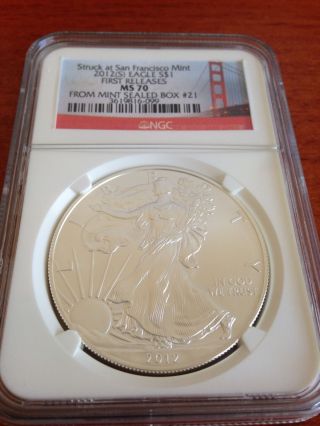 2012 (s) Silver American Eagle First Release Ngc Ms70 (box 21) photo